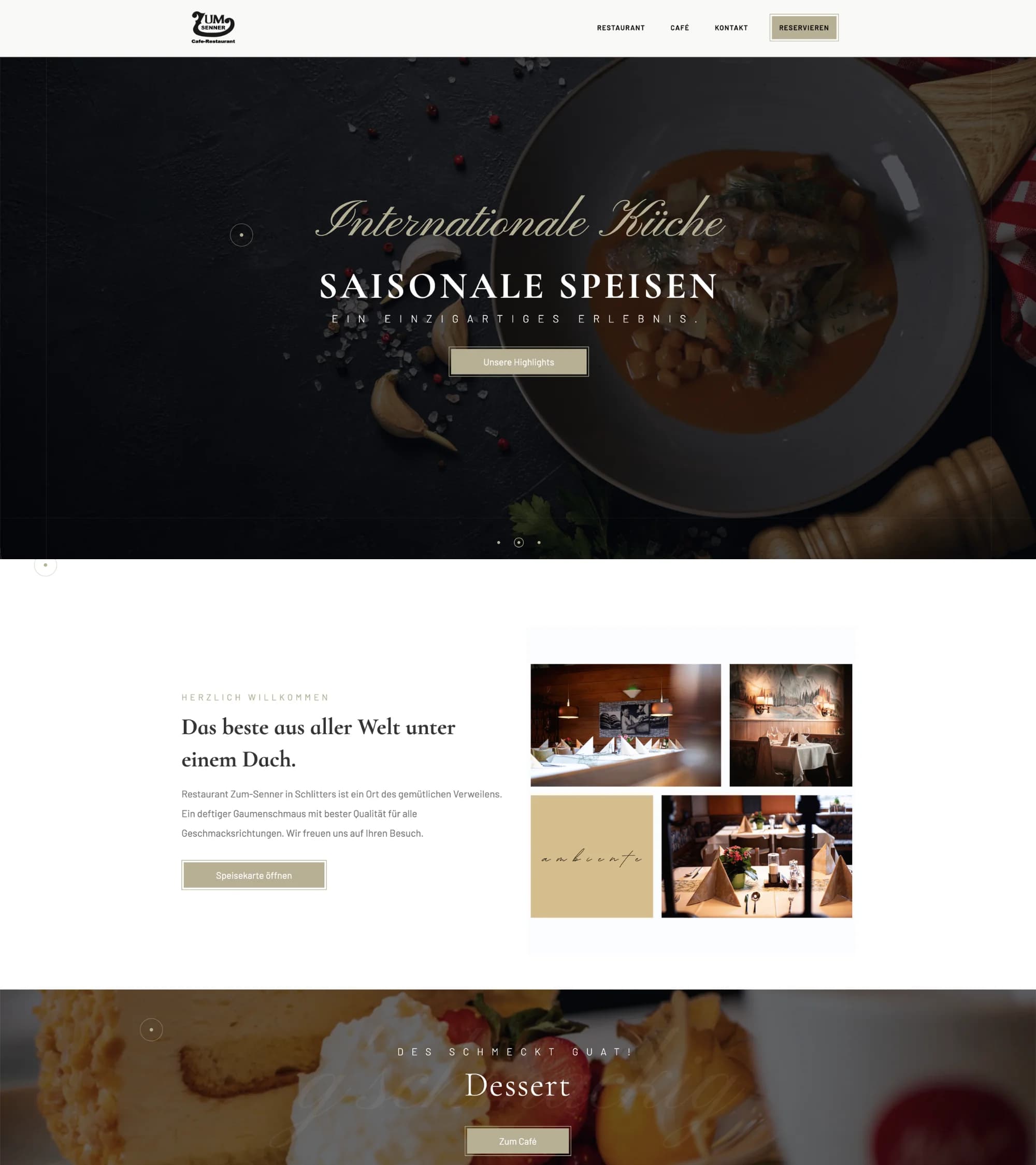 Mit EasyWeb umgesetzte Website von Restaurant zum Senner